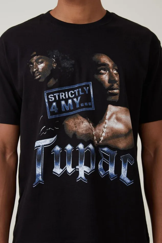 Men Graphic TShirts Cotton On Loose Fit Music TShirt Lcn Bra Blacktupacstrictly 4 My