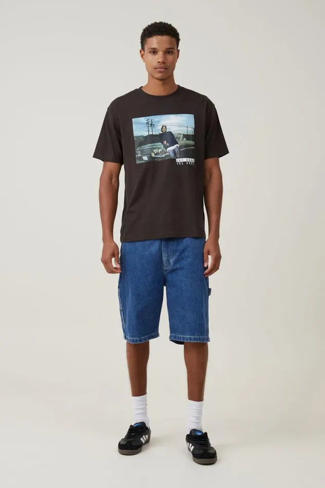 Men Graphic TShirts Cotton On Loose Fit Music TShirt Lcn Mt Washed Blackice Cubecar Lean