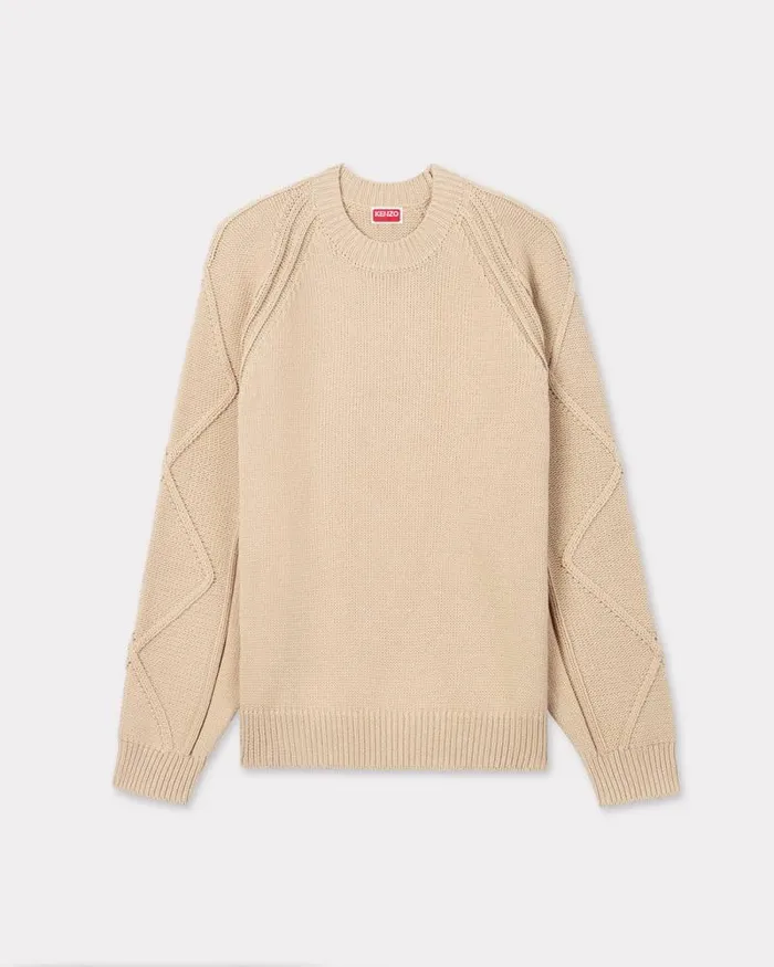 Men Handembroidered Cable Jumper Beige Kenzo Sweaters And Cardigans