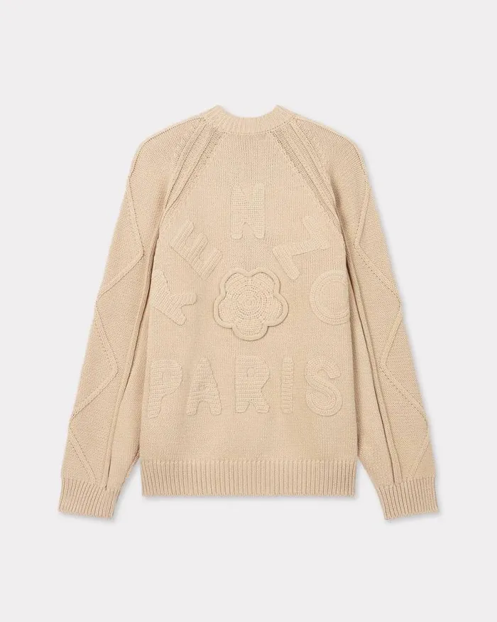Men Handembroidered Cable Jumper Beige Kenzo Sweaters And Cardigans