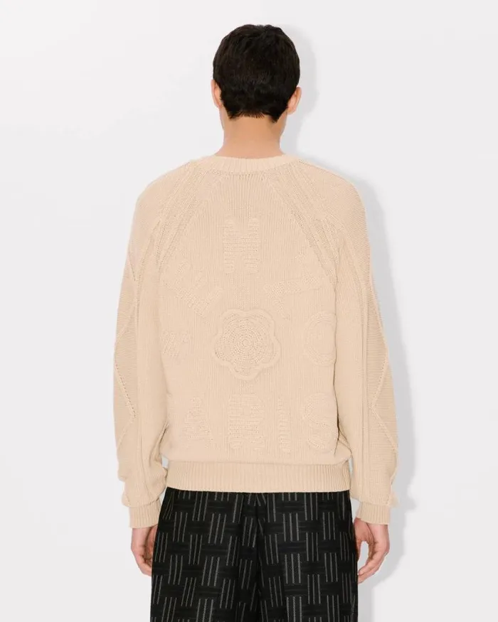 Men Handembroidered Cable Jumper Beige Kenzo Sweaters And Cardigans