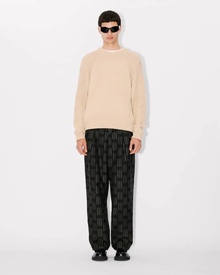 Men Handembroidered Cable Jumper Beige Kenzo Sweaters And Cardigans