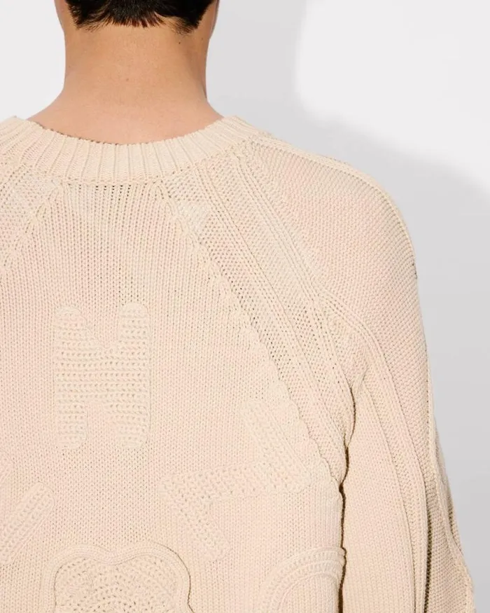 Men Handembroidered Cable Jumper Beige Kenzo Sweaters And Cardigans
