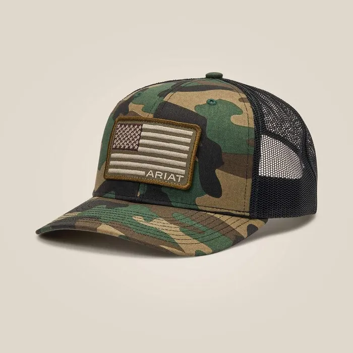 Men Hats and Caps Ariat Flag Patch Cap Camo