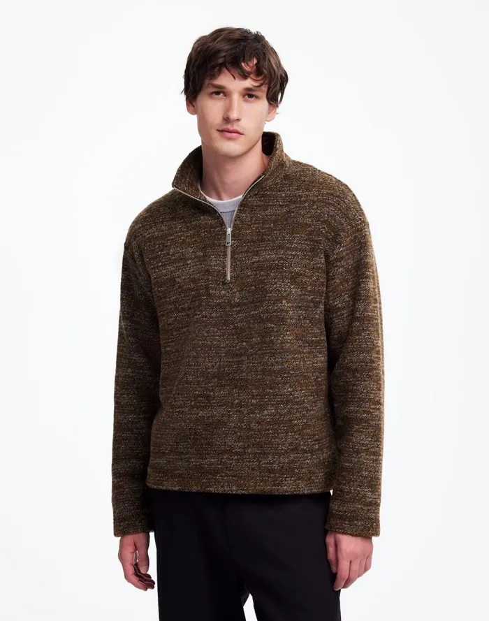 Men Hoodies and Sweatshirts Madewell Boucl QuarterZip Pullover Brown