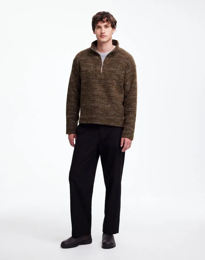 Men Hoodies and Sweatshirts Madewell Boucl QuarterZip Pullover Brown