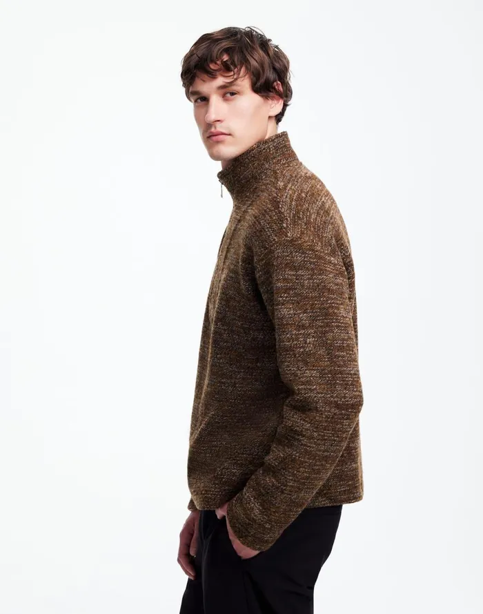 Men Hoodies and Sweatshirts Madewell Boucl QuarterZip Pullover Brown