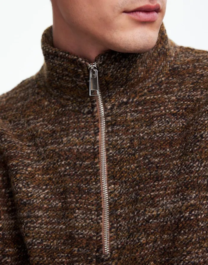 Men Hoodies and Sweatshirts Madewell Boucl QuarterZip Pullover Brown