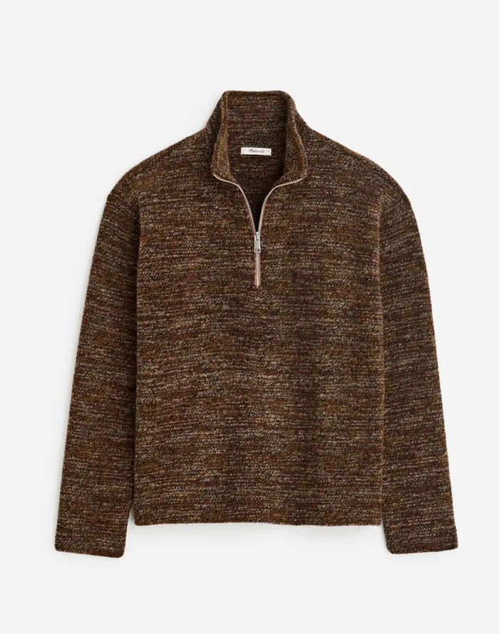 Men Hoodies and Sweatshirts Madewell Boucl QuarterZip Pullover Brown
