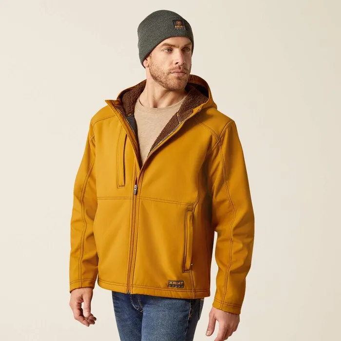 Men Jackets and Vests Ariat Rebar Sherpa Stretch Canvas Softshell Jacket Golden Brown