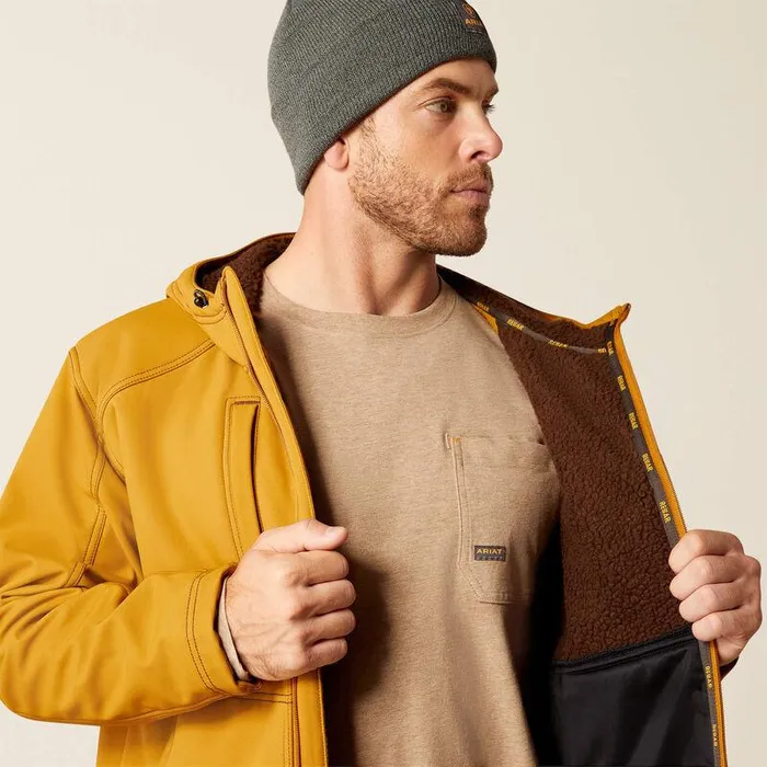 Men Jackets and Vests Ariat Rebar Sherpa Stretch Canvas Softshell Jacket Golden Brown