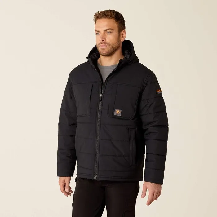 Men Jackets and Vests Ariat Rebar Winter Valiant Ripstop Insulated Jacket Black