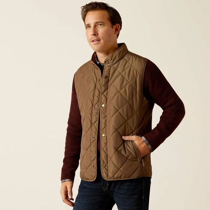 Men Jackets and Vests Ariat Woodside Vest Camel Herringbone