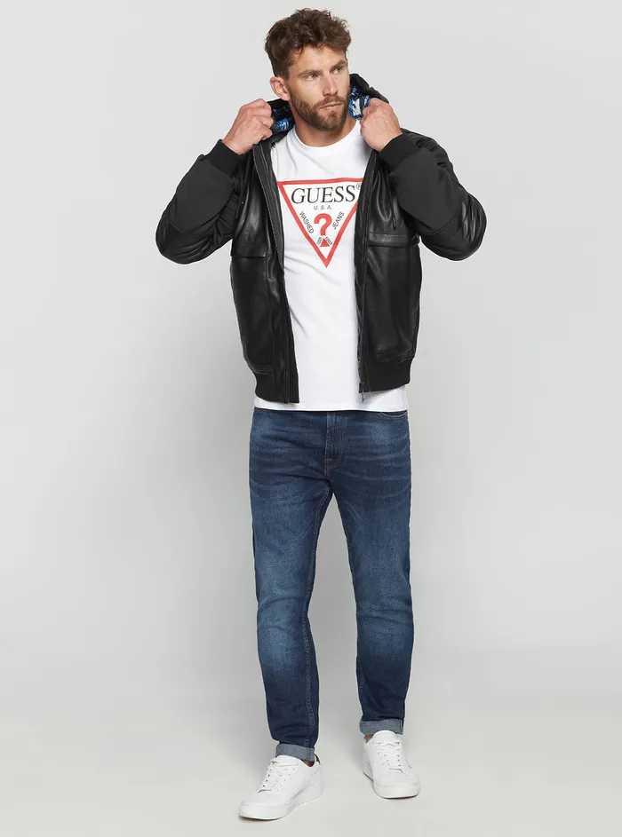 Men Jackets GUESS Black Downtown Faux Leather Bomber Jacket