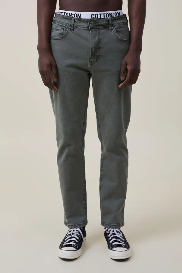 Men Jeans Cotton On Slim Straight Jean Washed Forest Green