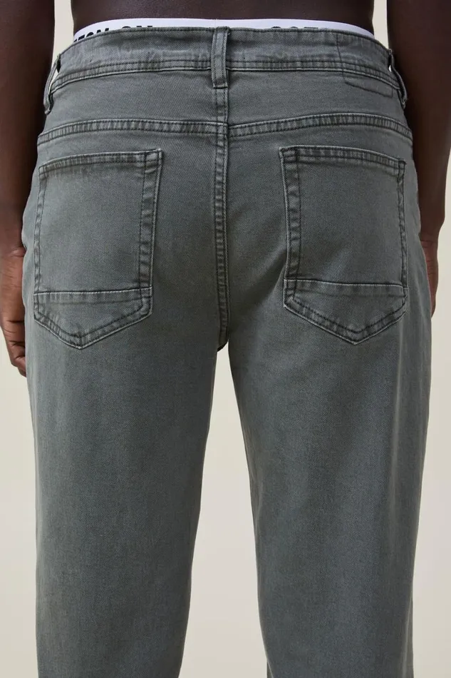 Men Jeans Cotton On Slim Straight Jean Washed Forest Green