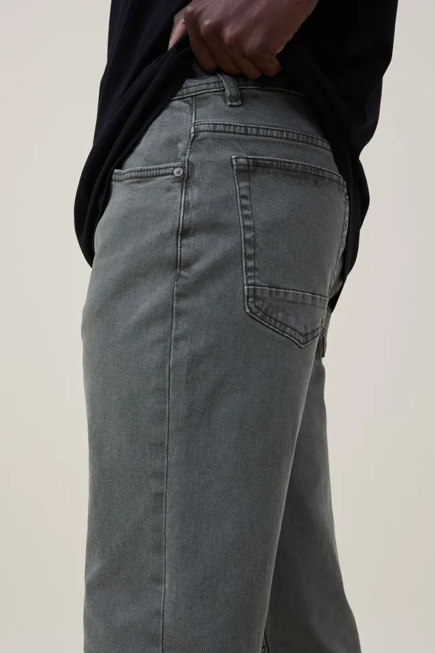 Men Jeans Cotton On Slim Straight Jean Washed Forest Green