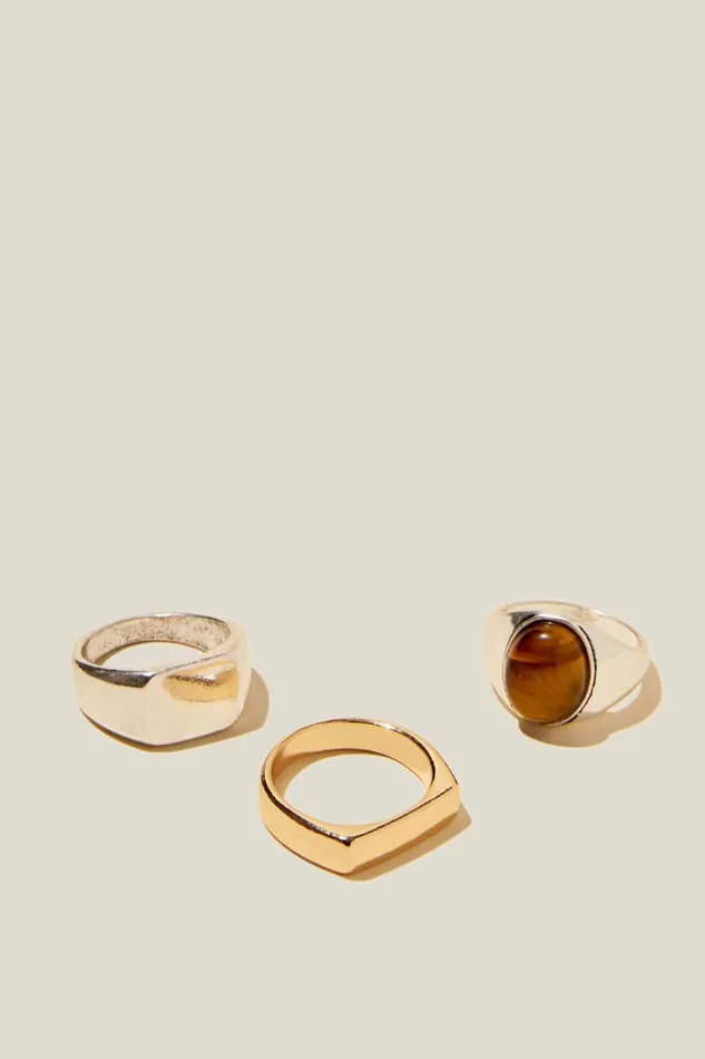 Men Jewelry Cotton On Rings Multi Pack Brushed Silvergoldbrown Stone