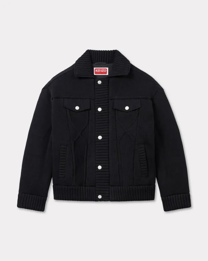 Men Knitted Jacket Black Kenzo Jackets And Coats