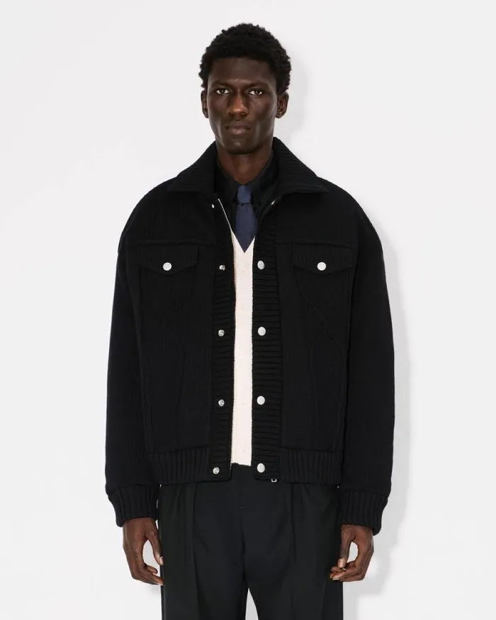 Men Knitted Jacket Black Kenzo Jackets And Coats
