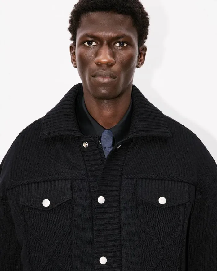 Men Knitted Jacket Black Kenzo Jackets And Coats