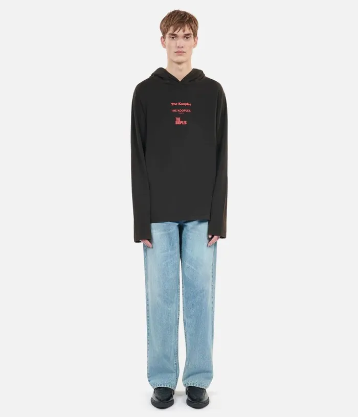 Men Longsleeved Black Hooded Locations Serigraphy Tshirt THE KOOPLES Tshirts