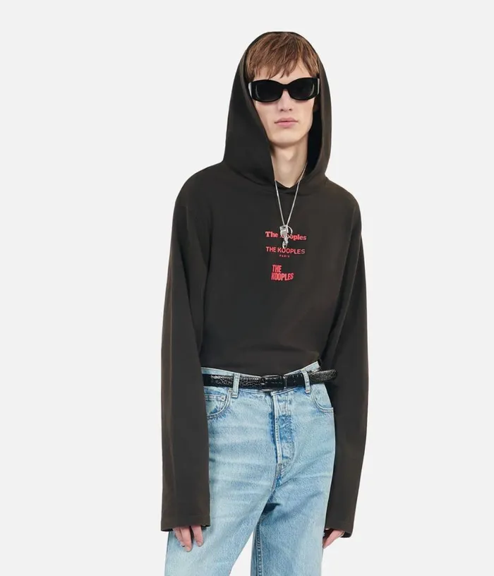 Men Longsleeved Black Hooded Locations Serigraphy Tshirt THE KOOPLES Tshirts