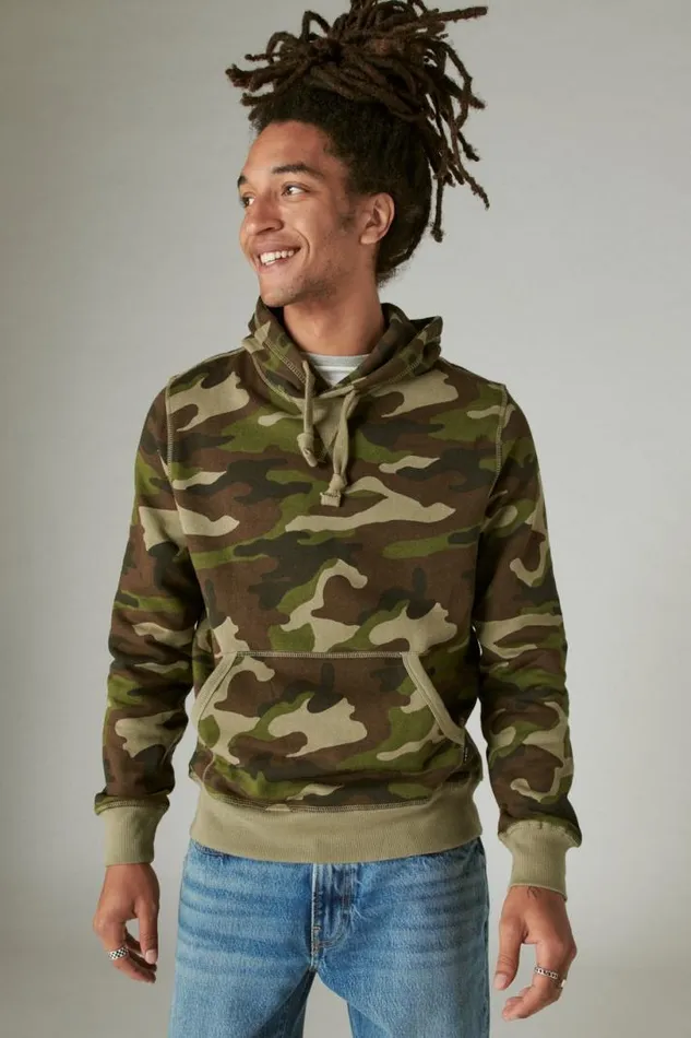 Men Lucky Brand Activewear Cloud Soft Fleece Camo Hoodie Camo army Colors