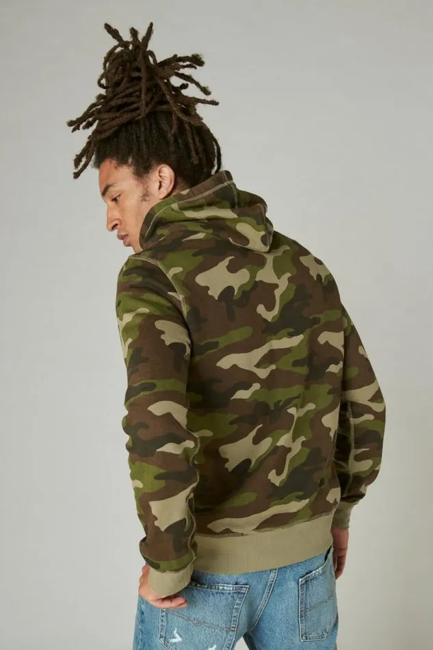 Men Lucky Brand Activewear Cloud Soft Fleece Camo Hoodie Camo army Colors