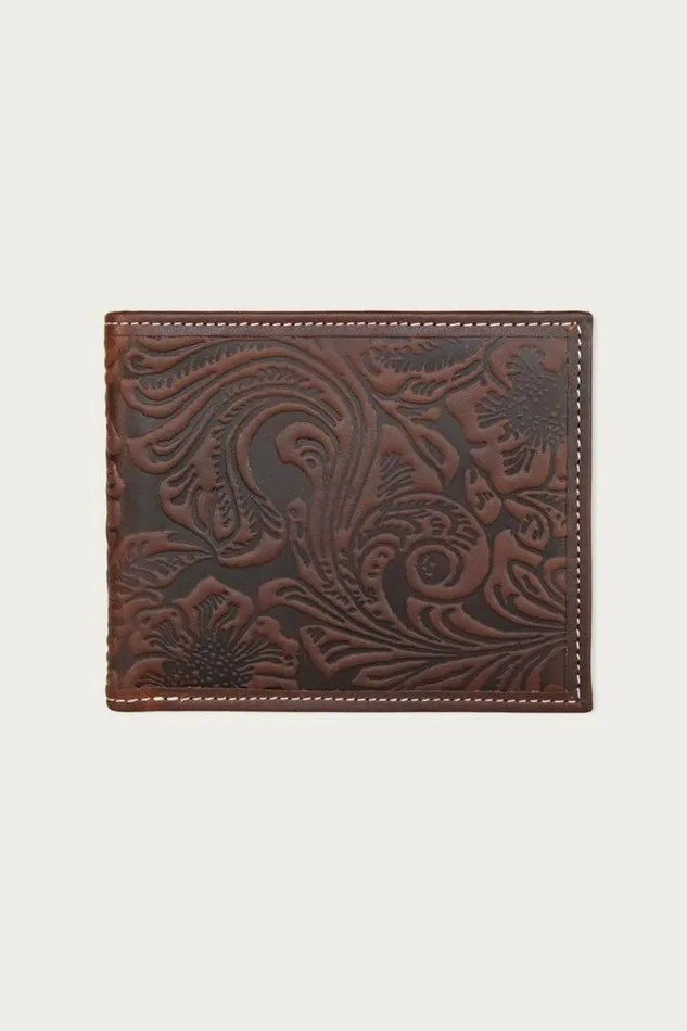Men Lucky Brand Bags and Wallets Western Embossed Leather Bifold Wallet Dark Brown
