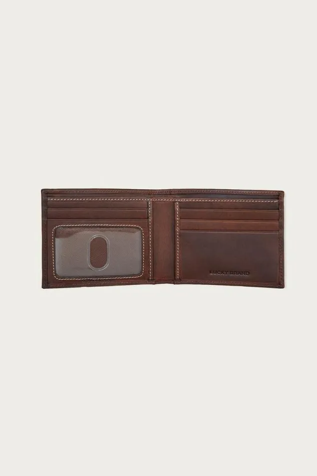 Men Lucky Brand Bags and Wallets Western Embossed Leather Bifold Wallet Dark Brown
