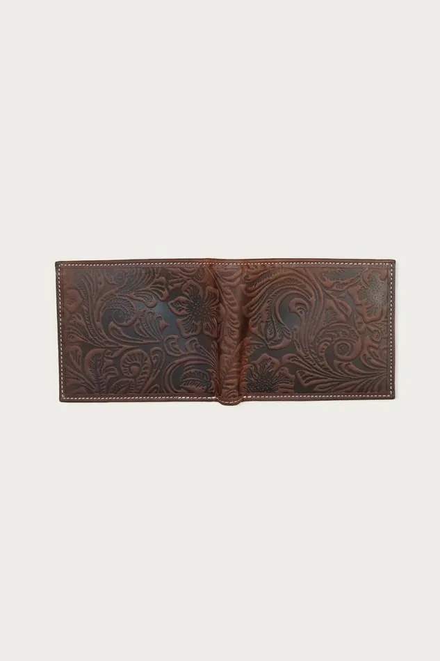 Men Lucky Brand Bags and Wallets Western Embossed Leather Bifold Wallet Dark Brown