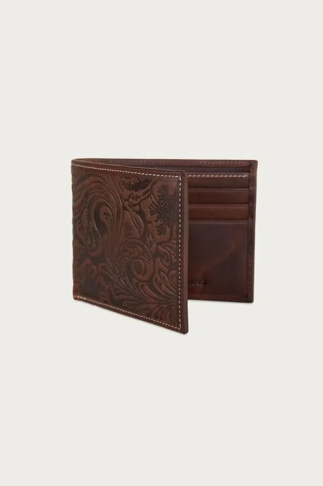 Men Lucky Brand Bags and Wallets Western Embossed Leather Bifold Wallet Dark Brown