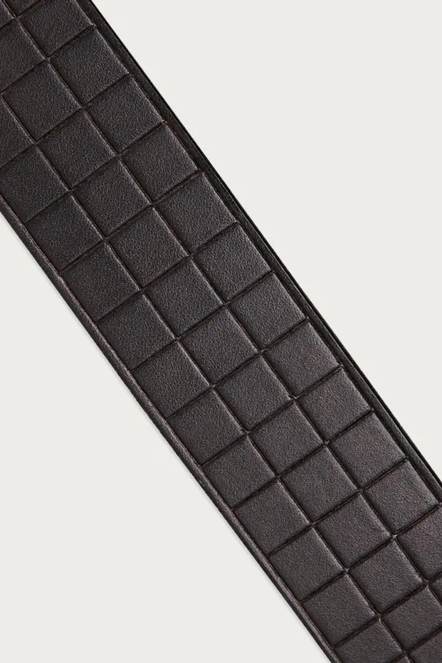 Men Lucky Brand Belts Grid Tooled Embossed Leather Belt Black