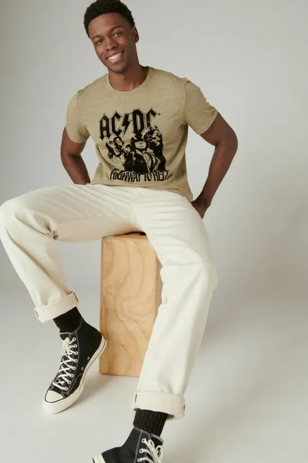 Men Lucky Brand Graphic Tees Acdc Highway Dark Olive