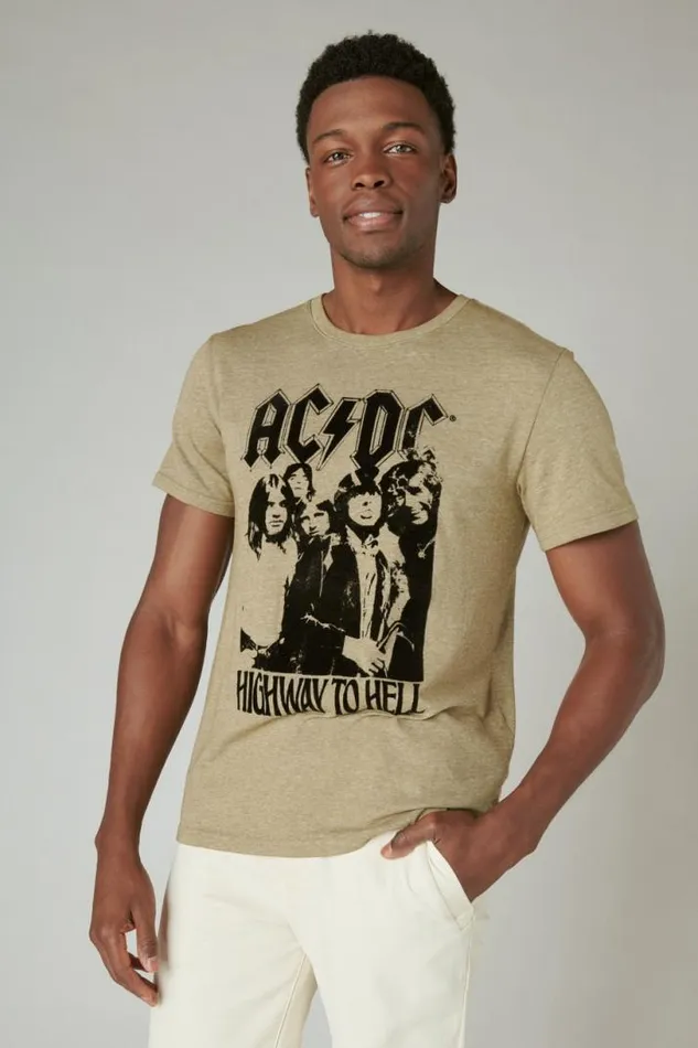 Men Lucky Brand Graphic Tees Acdc Highway Dark Olive
