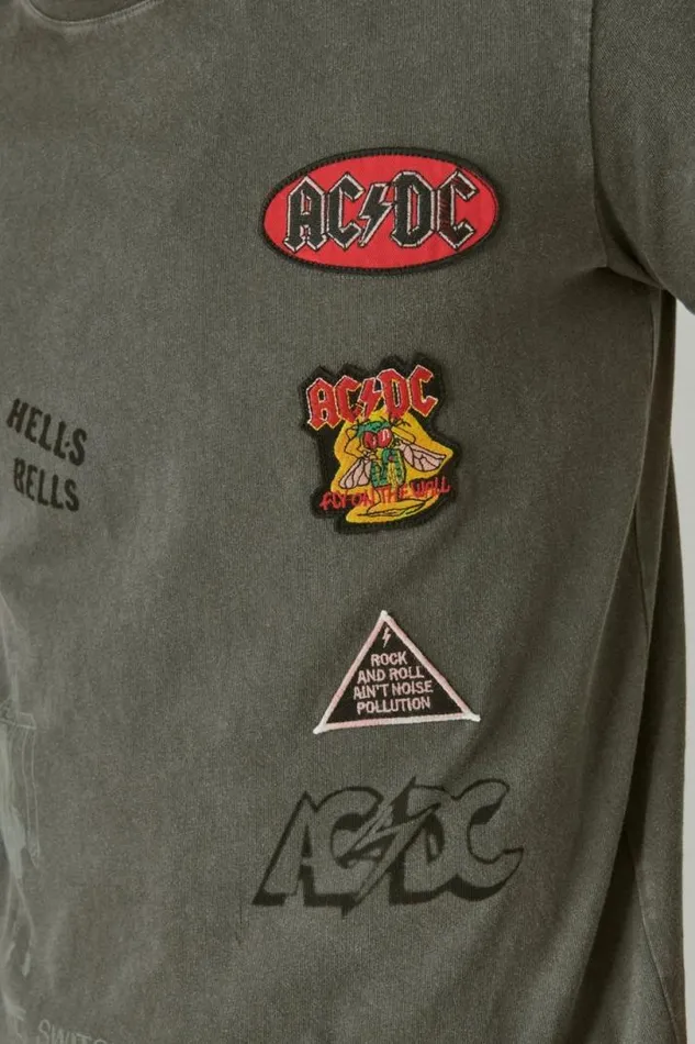Men Lucky Brand Graphic Tees Acdc Patch Raven