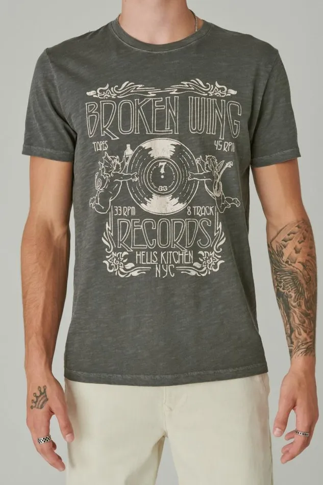 Men Lucky Brand Graphic Tees Broken Wings Records Tee Raven