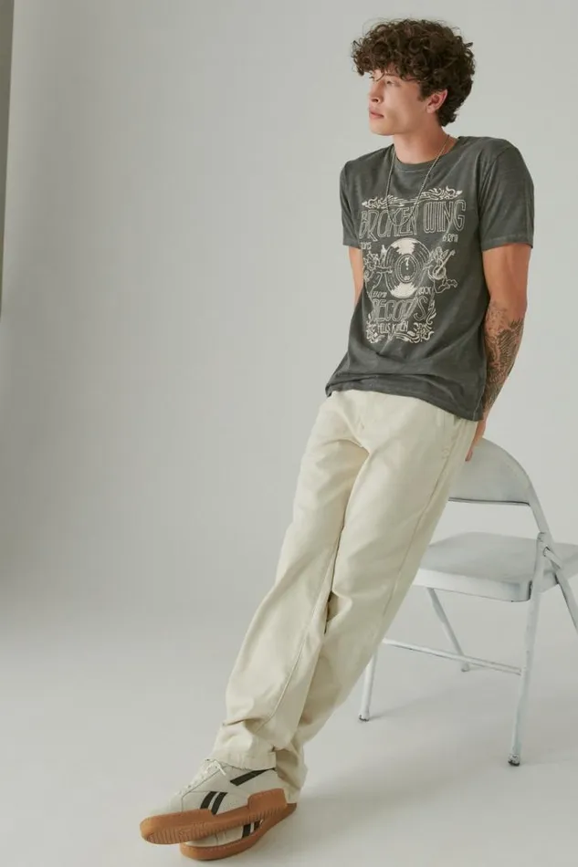Men Lucky Brand Graphic Tees Broken Wings Records Tee Raven