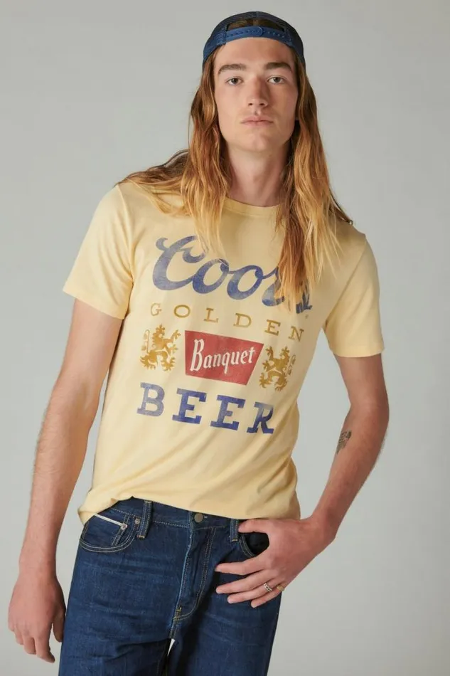 Men Lucky Brand Graphic Tees Coors Label Tee Straw