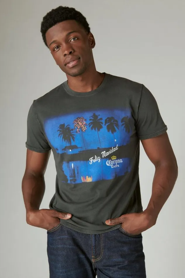 Men Lucky Brand Graphic Tees Corona Palms Jet Black
