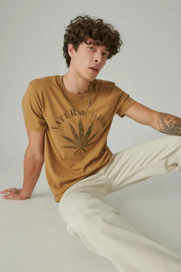 Men Lucky Brand Graphic Tees Natural High Bronze Brown