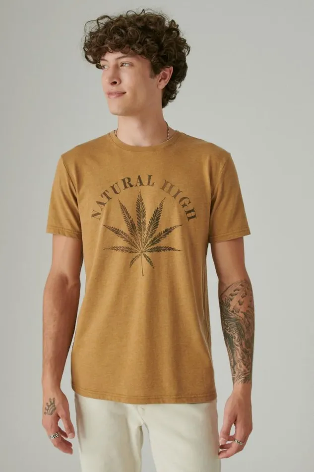 Men Lucky Brand Graphic Tees Natural High Bronze Brown