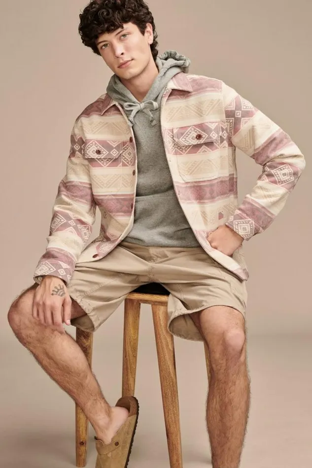 Men Lucky Brand Jackets and Outerwear Blanket Shirt Jacket Natural Red Multi