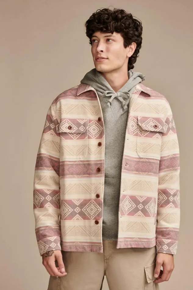 Men Lucky Brand Jackets and Outerwear Blanket Shirt Jacket Natural Red Multi