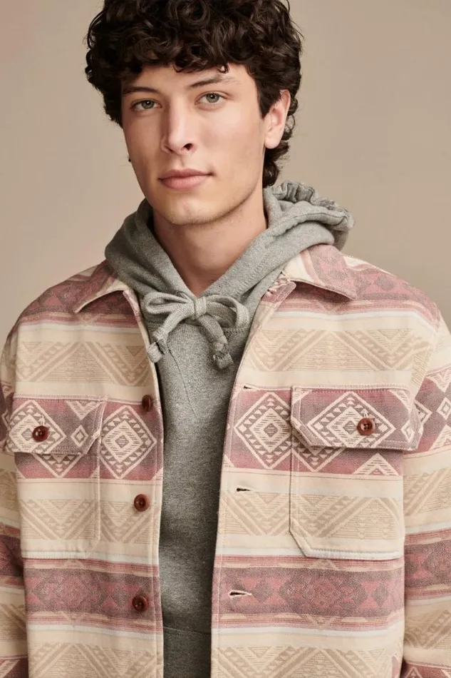 Men Lucky Brand Jackets and Outerwear Blanket Shirt Jacket Natural Red Multi