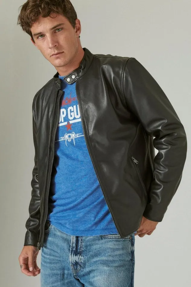 Men Lucky Brand Jackets and Outerwear Clean Leather Bonneville Jacket 001 Black