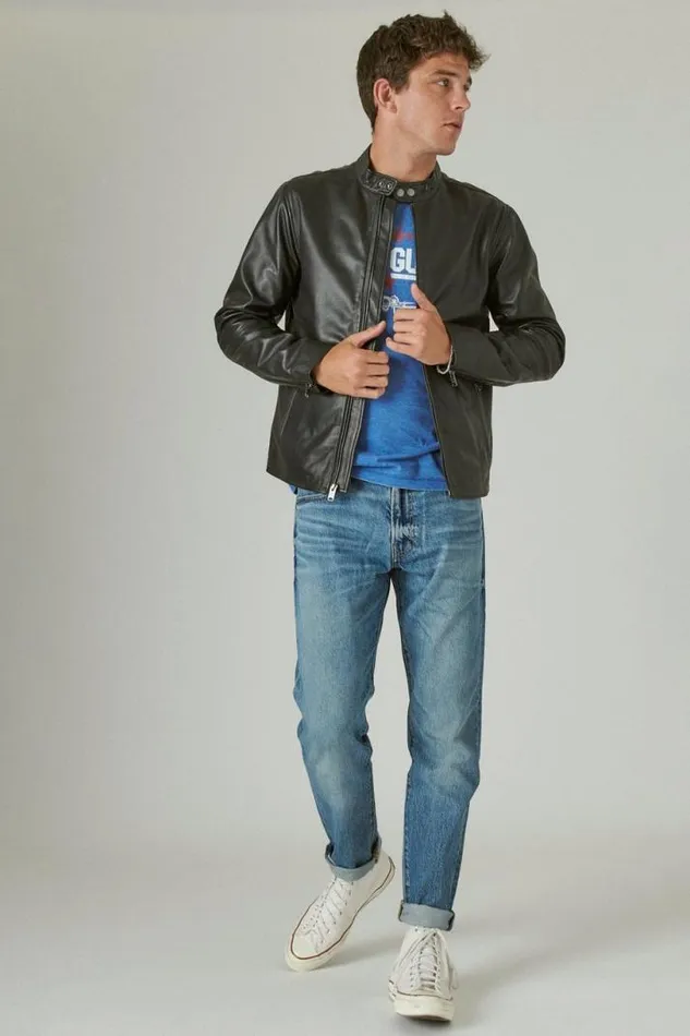 Men Lucky Brand Jackets and Outerwear Clean Leather Bonneville Jacket 001 Black