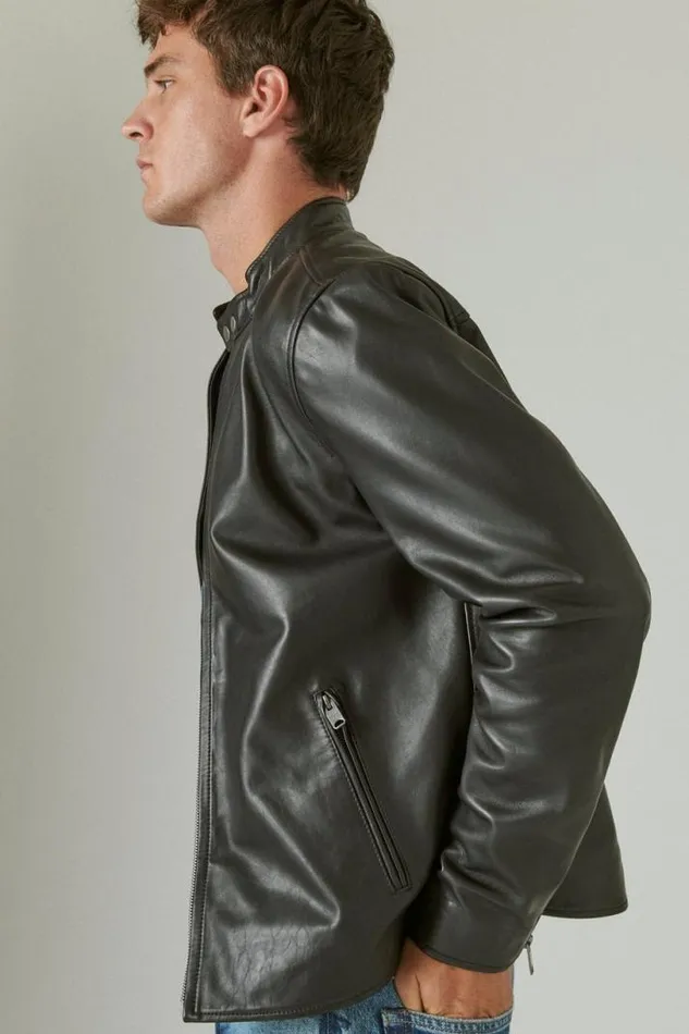 Men Lucky Brand Jackets and Outerwear Clean Leather Bonneville Jacket 001 Black