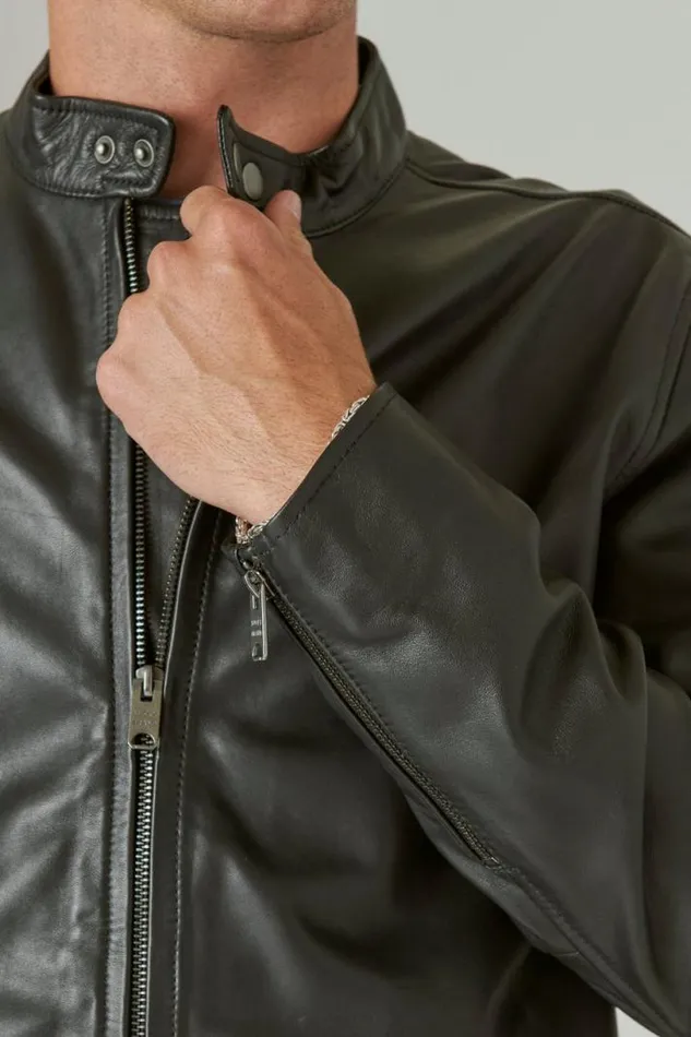 Men Lucky Brand Jackets and Outerwear Clean Leather Bonneville Jacket 001 Black